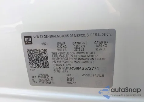 2021 Chevrolet Blazer Rs из США, поврежденный, VIN 3GNKBKRS9MS572774